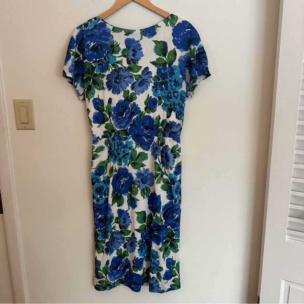 50s Vintage Floral Midi Dress in Blue and Green